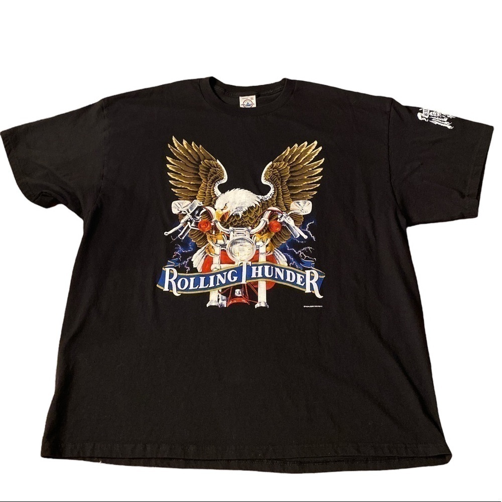 🌟 Rolling Thunder Eagle Motorcycle Biker Black T Shirt 
Size 2XL.